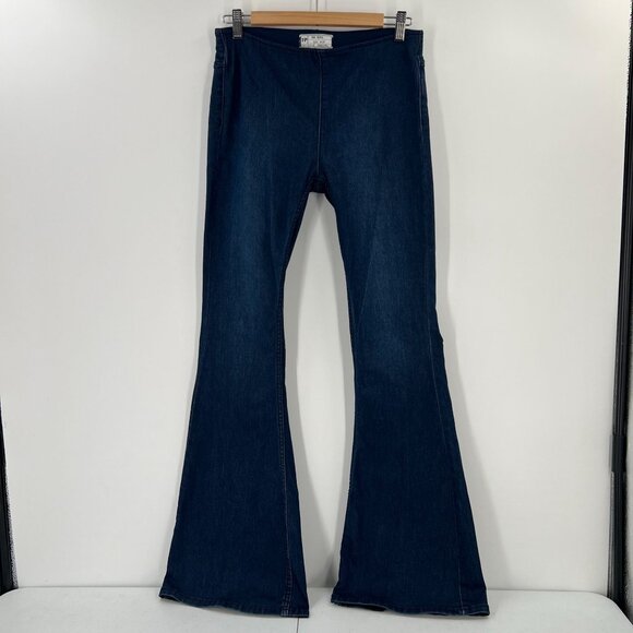 Free People W27 Penny Pull On Flare Jeans High Rise Dark Wash Bell Bottom - Picture 14 of 14